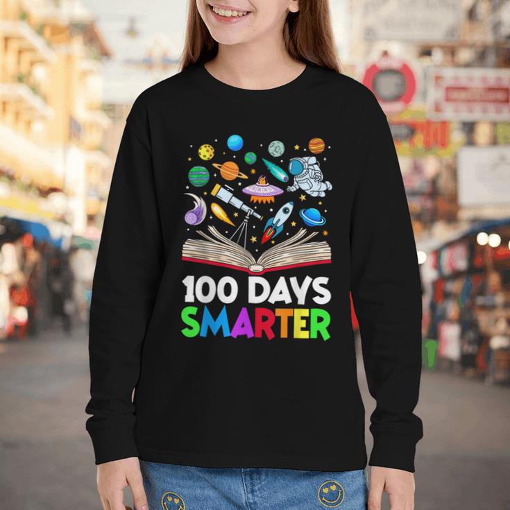 100th Day Of School Astronaut Books Space 100 Days Smarter Youth Long Sleeve Tee