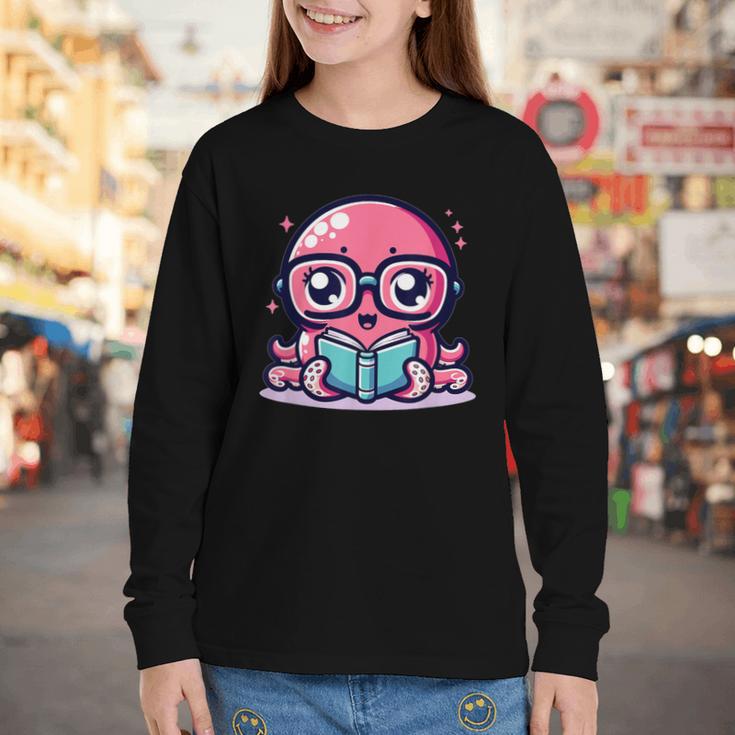 Adorable Book Lover Octopus With Reading Glasses Cute Youth Long Sleeve Tee Adorable Book Lover Octopus With Reading Glasses Cute Youth Long Sleeve Tee