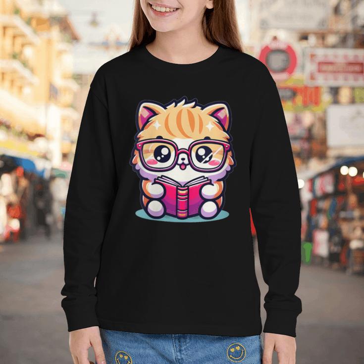 Adorable Book Lover Persian Cat With Reading Glasses Cute Youth Long Sleeve Tee Adorable Book Lover Persian Cat With Reading Glasses Cute Youth Long Sleeve Tee