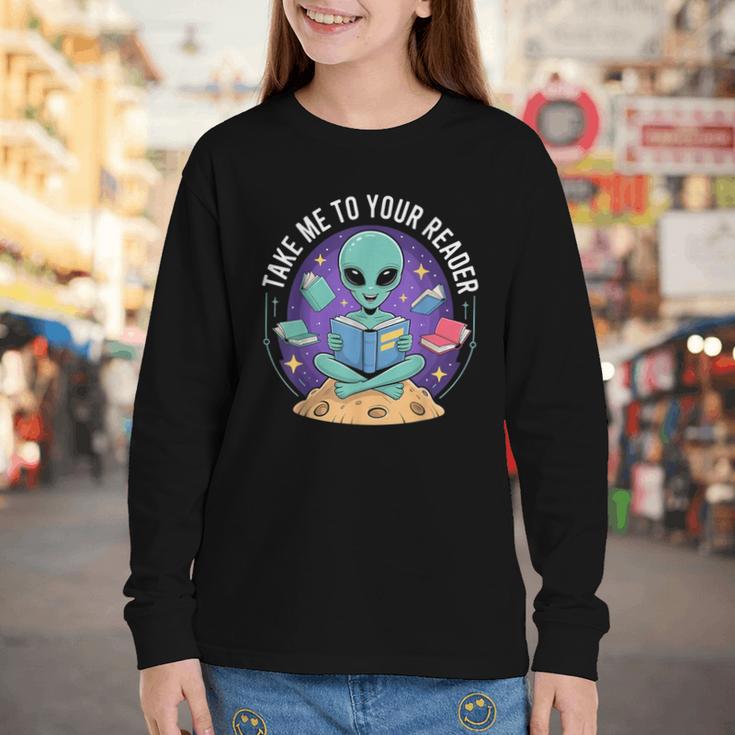 Alien Reader Reading Teacher Librarian Book Lover Youth Long Sleeve Tee