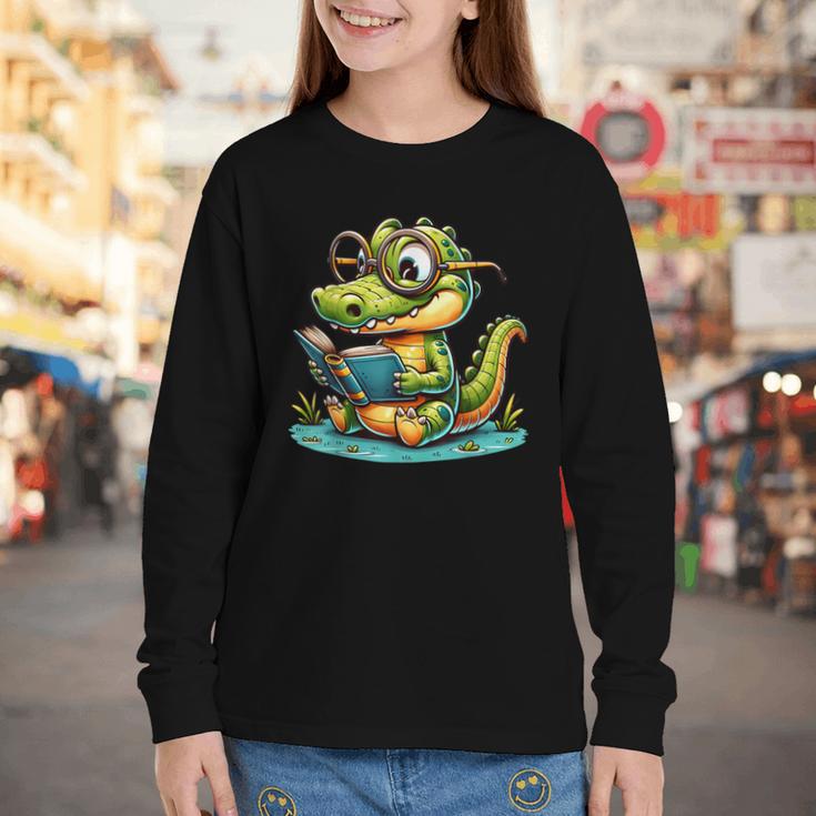Alligator Reading a Book Animal Youth Long Sleeve Tee Alligator Reading a Book Animal Youth Long Sleeve Tee