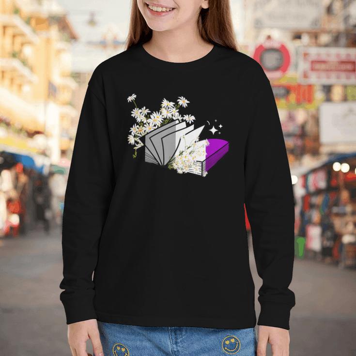 Asexual Book Lover LGBT Reading Pride Ace Flag Daisy Youth Long Sleeve Tee