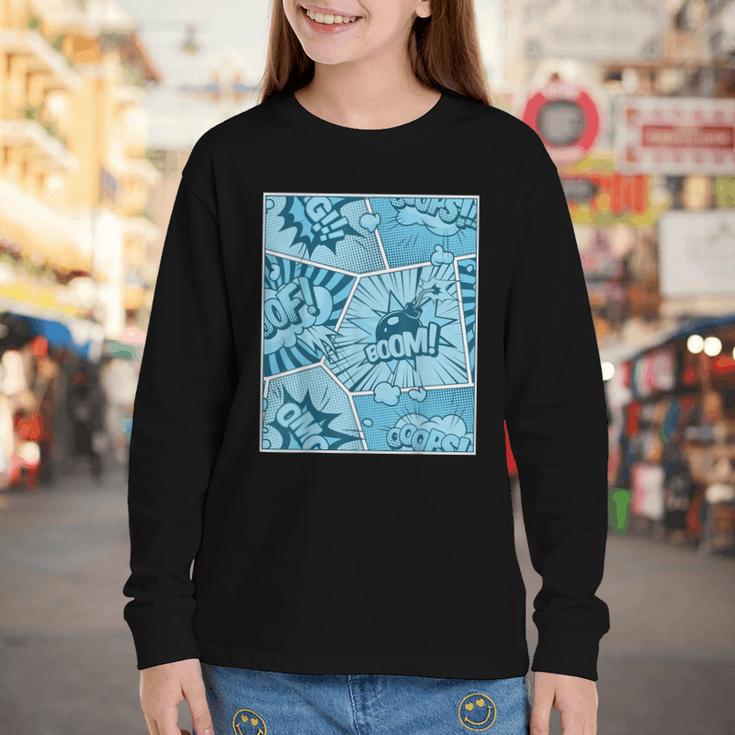 Blue Comic Book Blue Graphic Youth Long Sleeve Tee