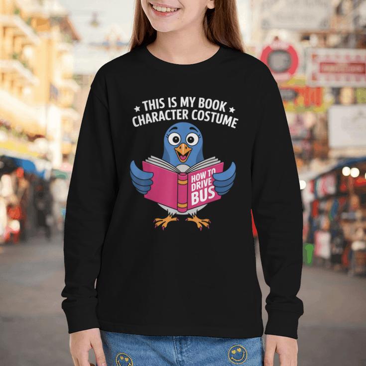 This Is My Book Character Costume Cute Pigeon Kids Reading Youth Long Sleeve Tee