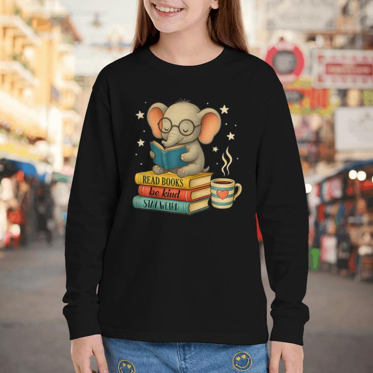 Book Lover Elephant Reading Books Library Read Books Be Kind Youth Long Sleeve Tee