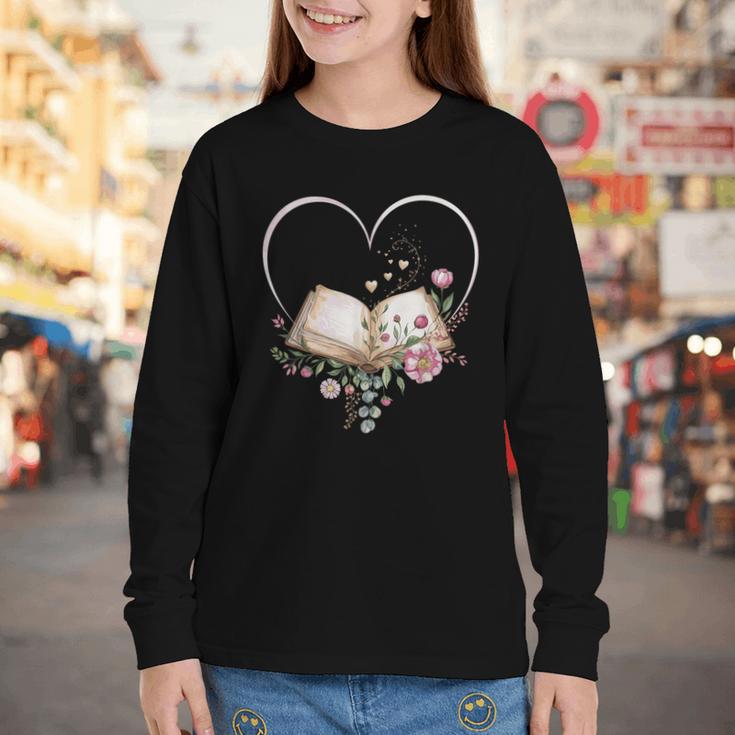 Book Lover Heart Shaped Reading Art Librarian Youth Long Sleeve Tee Book Lover Heart Shaped Reading Art Librarian Youth Long Sleeve Tee