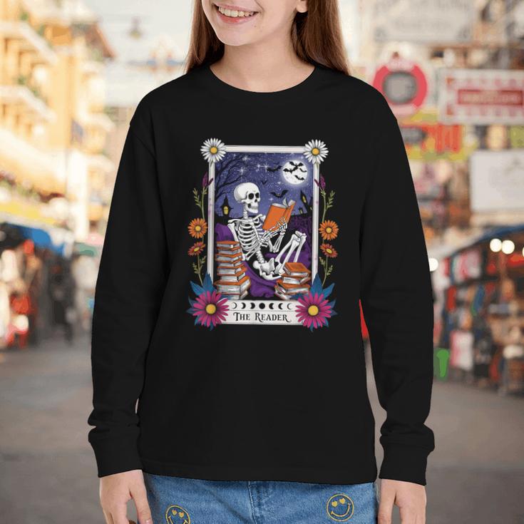 Book Lover Tarot Card The Reader Mystic Skeleton Youth Long Sleeve Tee Book Lover Tarot Card The Reader Mystic Skeleton Youth Long Sleeve Tee