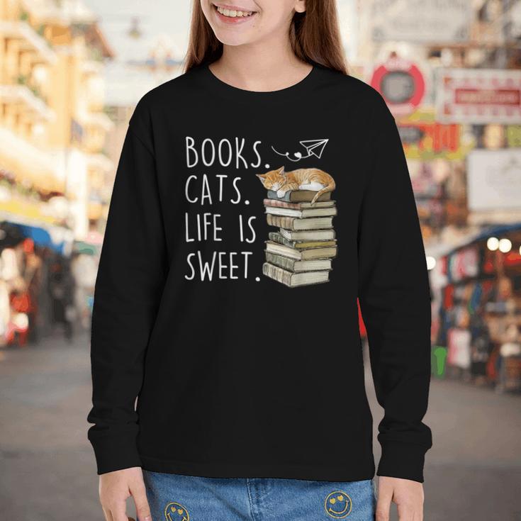 Book Lovers Books Cats Life Is Sweet Cat Lovers Youth Long Sleeve Tee