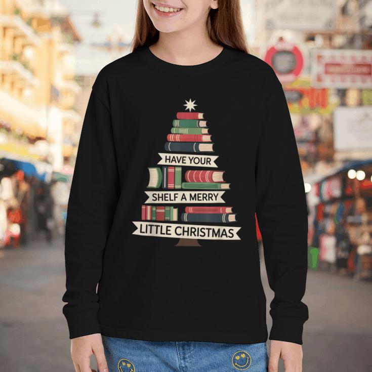 Book Merry Little Christmas Tree Holiday Youth Long Sleeve Tee