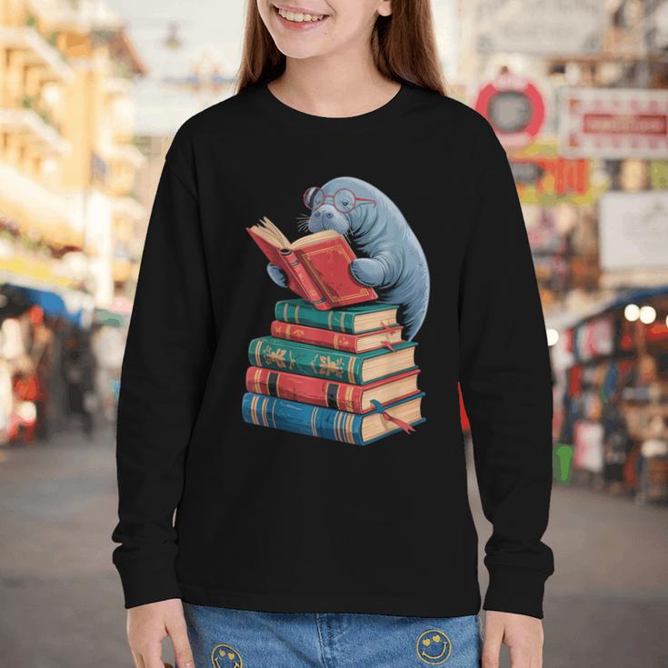 Book Reading Book Reader Manatees Sea Animal Sea Cow Manatee Youth Long Sleeve Tee