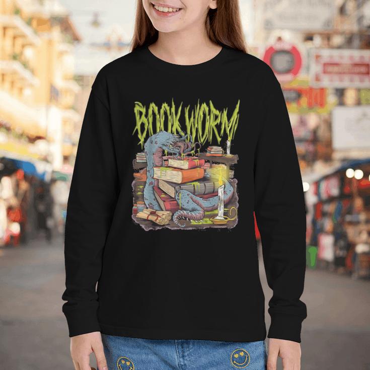 Graphic Book Worm Monster Horror Reading Book Lover Youth Long Sleeve Tee Graphic Book Worm Monster Horror Reading Book Lover Youth Long Sleeve Tee
