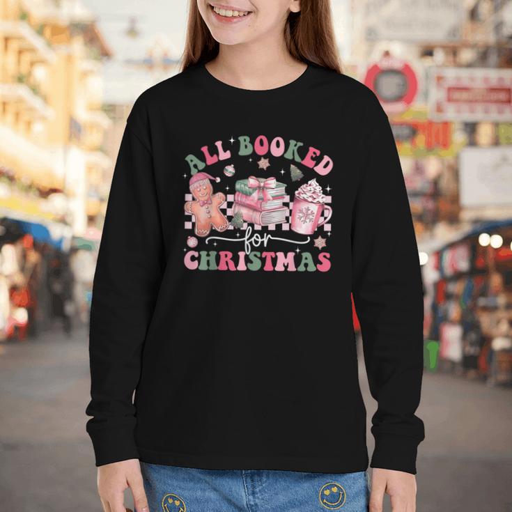 All Booked For Christmas Book Coffee Latte Gingerbread Youth Long Sleeve Tee