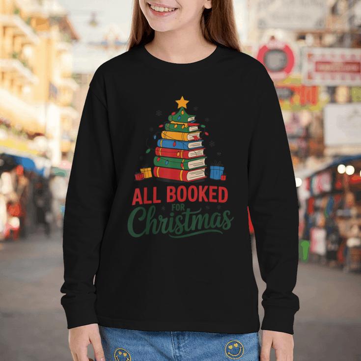 All Booked For Christmas Librarian Reader Xmas Pajama Youth Long Sleeve Tee
