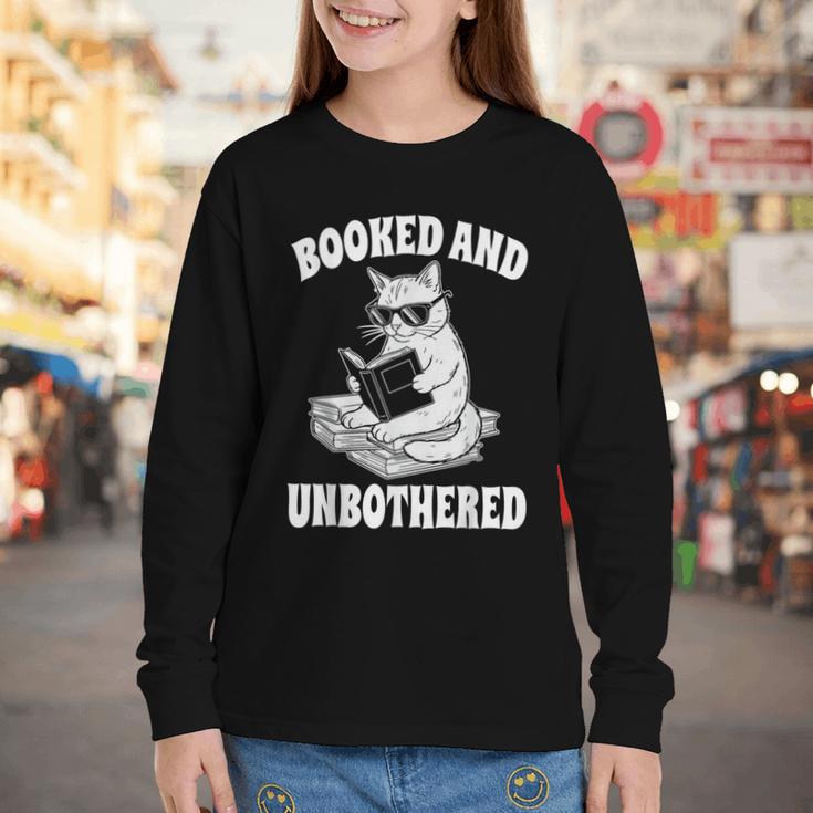 Booked And Unbothered Cat Reading Book Lovers Youth Long Sleeve Tee