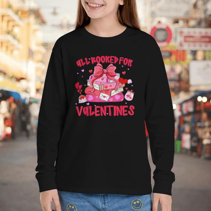 All Booked For Valentines Coquette Bow Book Valentine Day Youth Long Sleeve Tee
