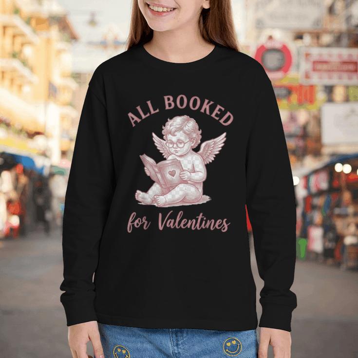 All Booked For Valentines Cute Cherub Vintage Book Lover Youth Long Sleeve Tee