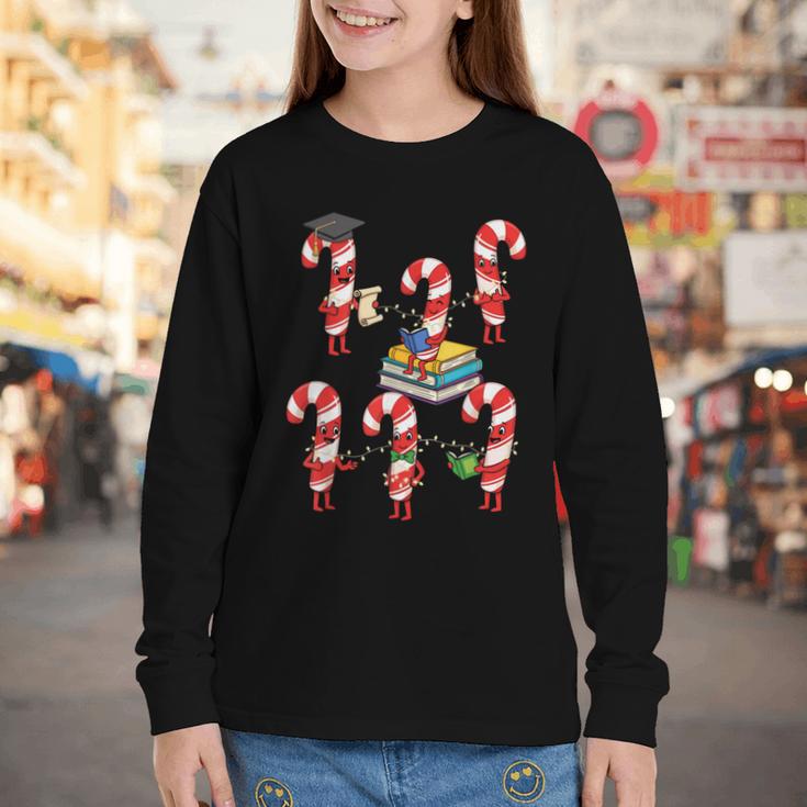 Bookmas Christmas Books Shirt Candy Cane Bookworm Youth Long Sleeve Tee