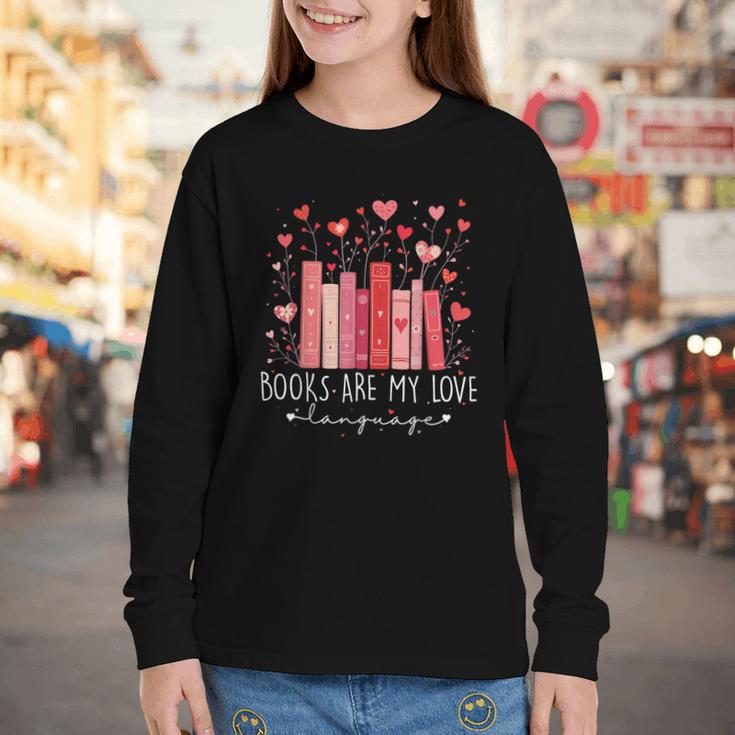 Books Are My Love Language Valentine Reads Bookish Club Youth Long Sleeve Tee Books Are My Love Language Valentine Reads Bookish Club Youth Long Sleeve Tee