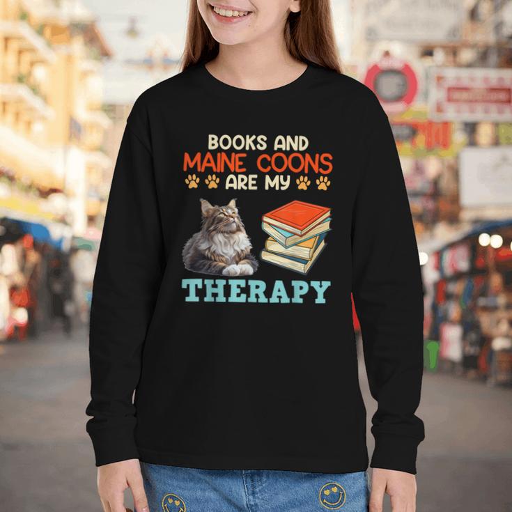 BOOKS AND MAINE COONS ARE MY THERAPY Main Coon Youth Long Sleeve Tee