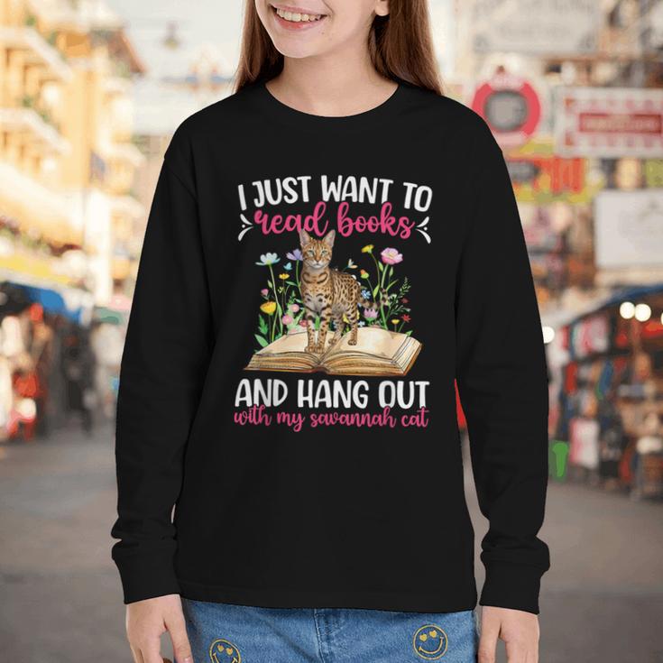 Books And My Savannah Cat Owner Savannah Cat Lover Youth Long Sleeve Tee
