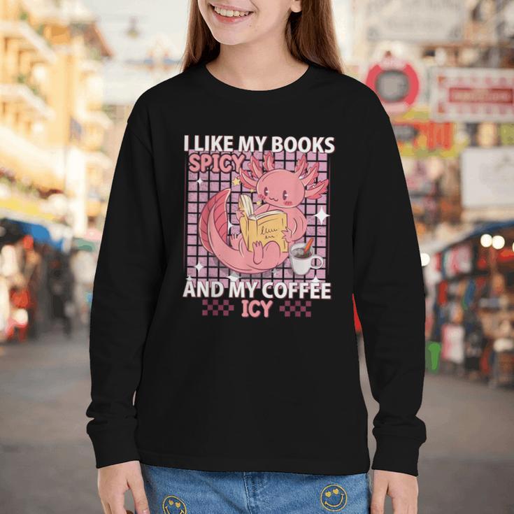 I Like My Books Spicy And My Coffee Icy Librarian Youth Long Sleeve Tee I Like My Books Spicy And My Coffee Icy Librarian Youth Long Sleeve Tee