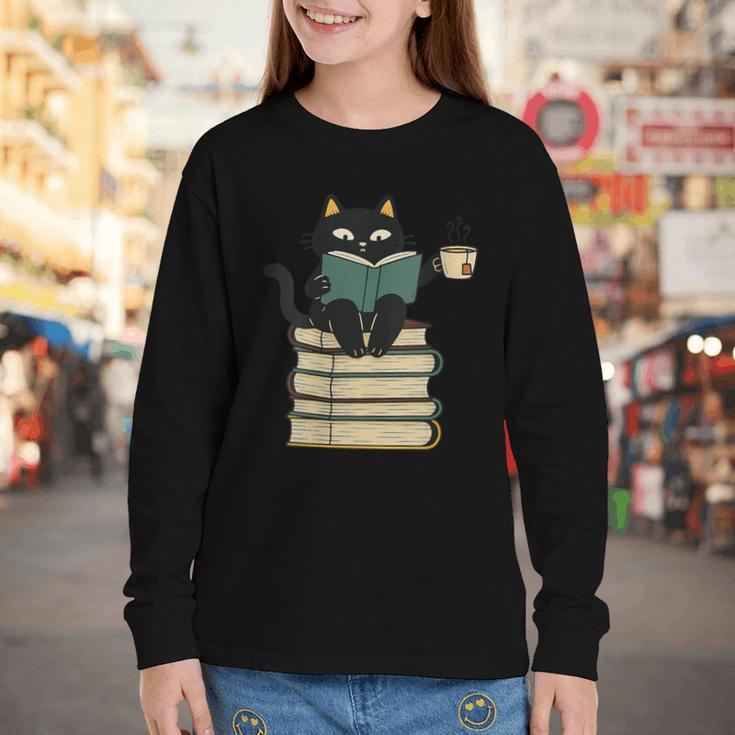 Cat Reading Book Youth Long Sleeve Tee