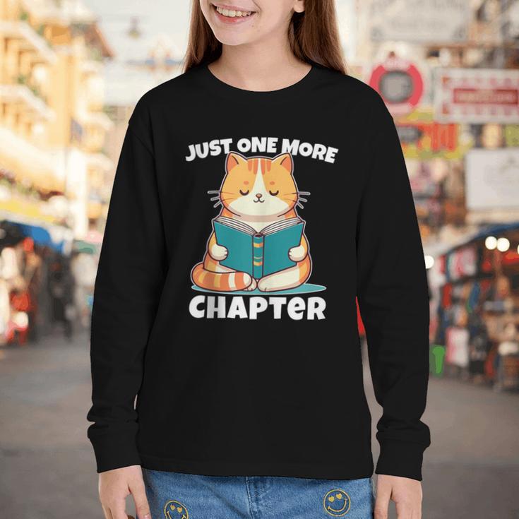 Cat Reading Books Bookworm Read One More Chapter Youth Long Sleeve Tee