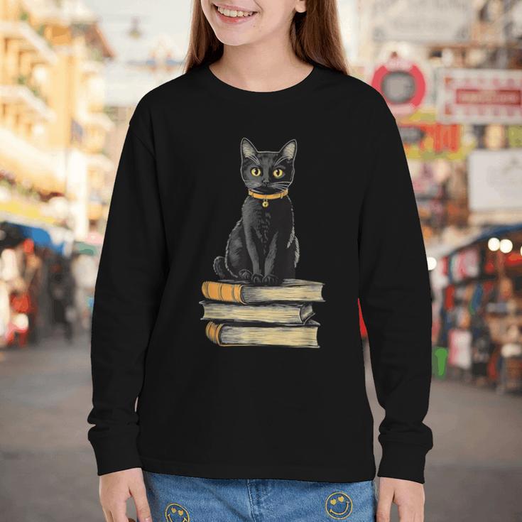 Cat Sitting On Books Youth Long Sleeve Tee