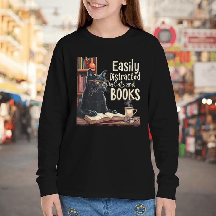 Cats And Books Book & Cat Lover Easily Distracted By Youth Long Sleeve Tee Cats And Books Book & Cat Lover Easily Distracted By Youth Long Sleeve Tee