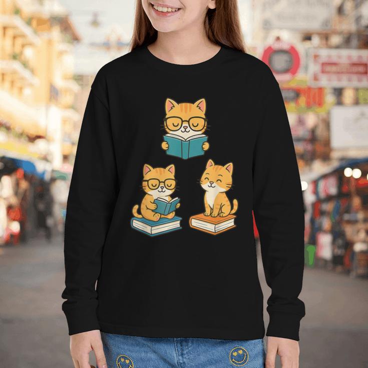 Cats Reading Book Lover Reading Bookworm Reader Youth Long Sleeve Tee