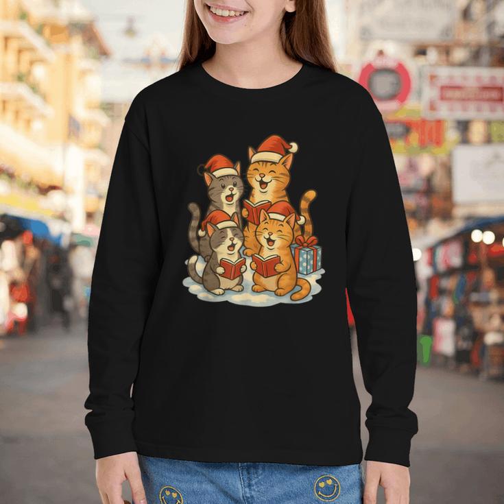 Cats Reading Books Christmas Tree Youth Long Sleeve Tee