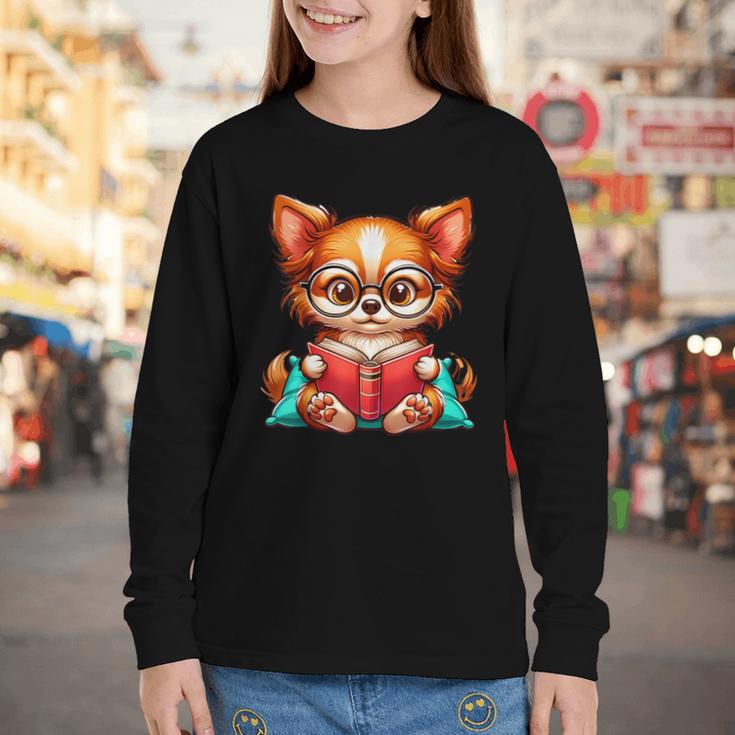 Chihuahua Reading a Book Dog Youth Long Sleeve Tee Chihuahua Reading a Book Dog Youth Long Sleeve Tee