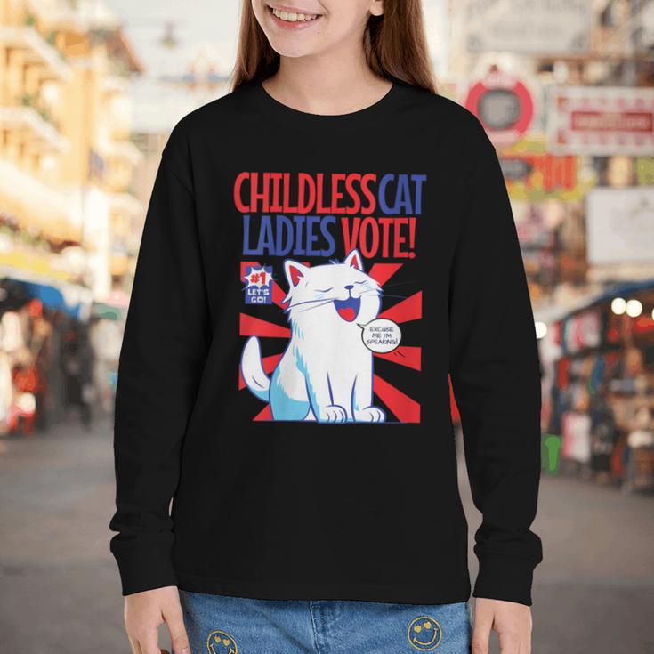 Childless Cat Ladies Vote Kamala Harris Cute Comic Book Cat Youth Long Sleeve Tee Childless Cat Ladies Vote Kamala Harris Cute Comic Book Cat Youth Long Sleeve Tee