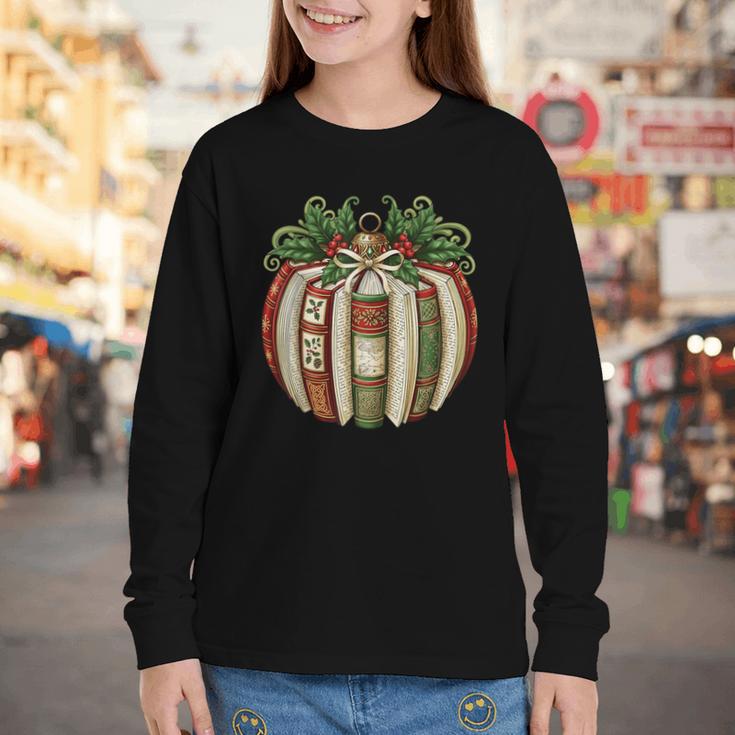 Christmas Book Ornament Bookworm Book Lover Men Women Youth Long Sleeve Tee