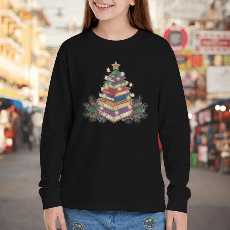 Christmas Book Reading Reader Xmas Bibliophile -Adult Christmas Tree Book Modern Youth Long Sleeve Tee