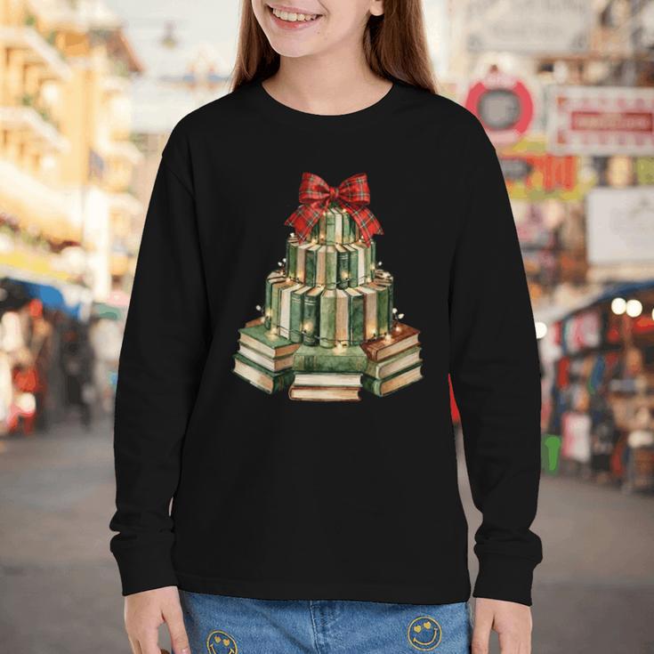 Christmas Book Tree Coquette Bow Xmas Reading Librarian Girl Youth Long Sleeve Tee Christmas Book Tree Coquette Bow Xmas Reading Librarian Girl Youth Long Sleeve Tee
