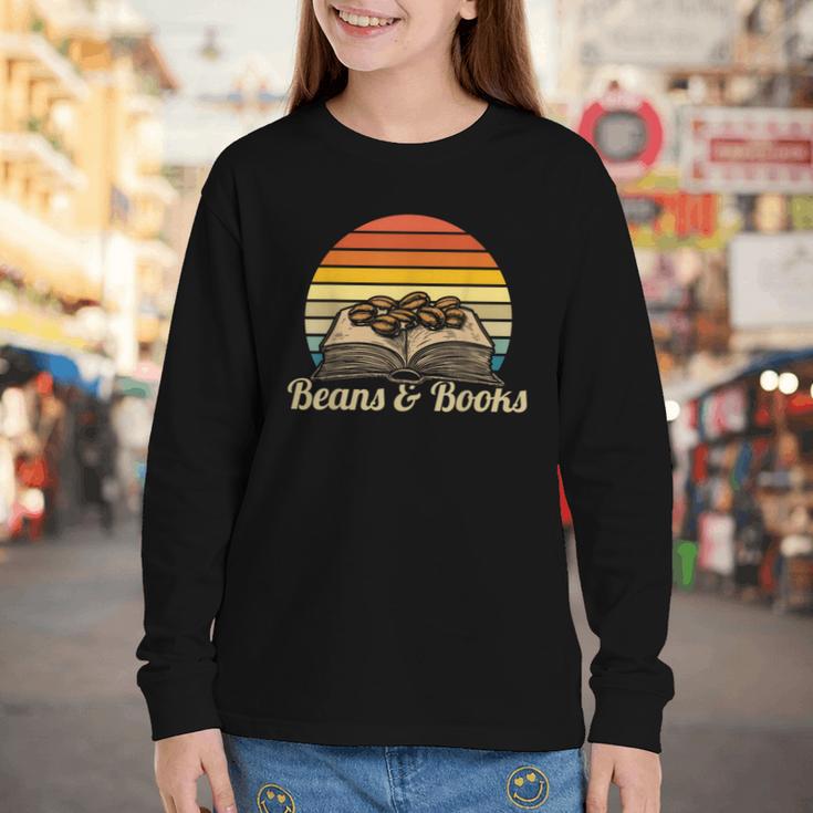 Coffee Beans & Books Retro Bookworm Librarian Youth Long Sleeve Tee