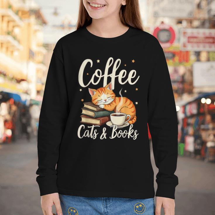 Coffee Cats And Books Lover For Women & Men Coffee Youth Long Sleeve Tee