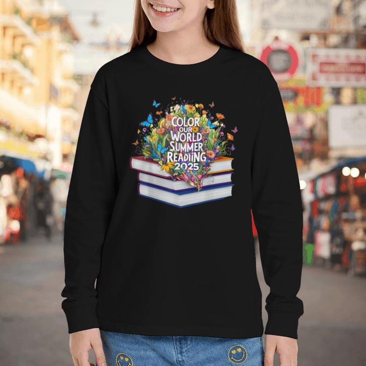 Color Our World Summer Reading 2025 Cute Book Wildflowers Youth Long Sleeve Tee Color Our World Summer Reading 2025 Cute Book Wildflowers Youth Long Sleeve Tee