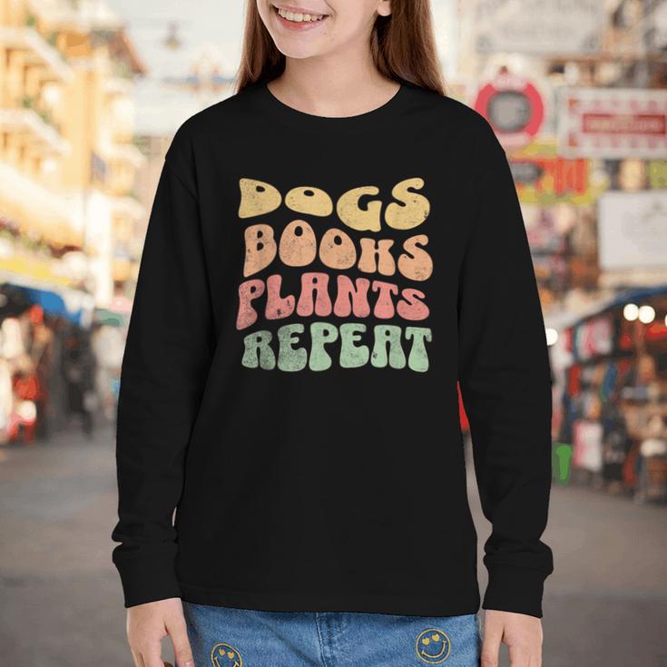 Colorful Dogs Books Plants Repeat Youth Long Sleeve Tee Colorful Dogs Books Plants Repeat Youth Long Sleeve Tee