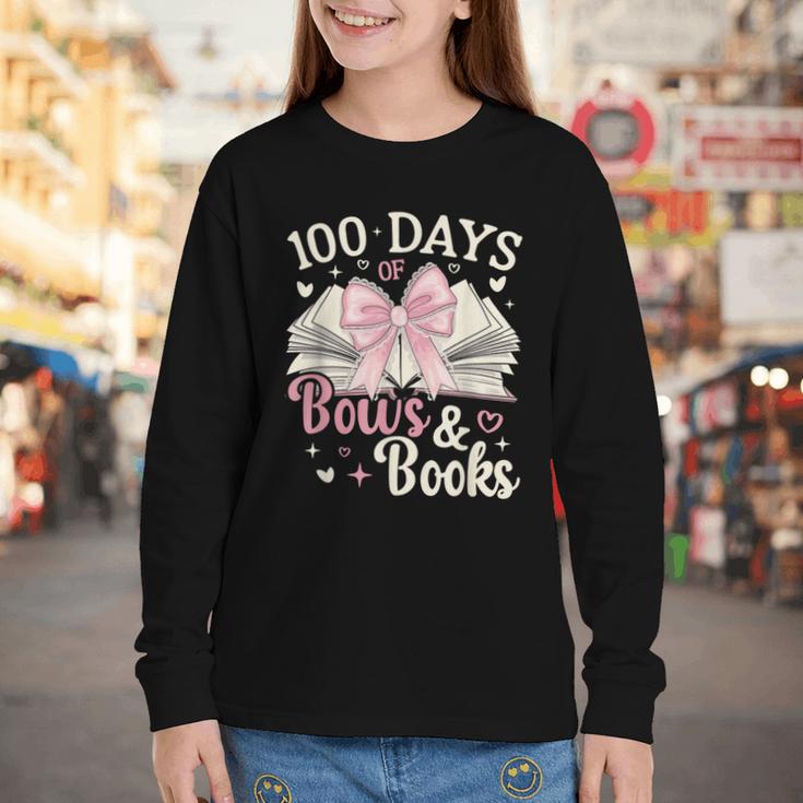 Coquette 100 Days Of Bows Books Reading 100th Day Of School Youth Long Sleeve Tee