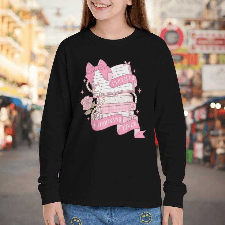 Coquette Reading Book Lover Pink Bow Bookish Mom & Daughter Youth Long Sleeve Tee