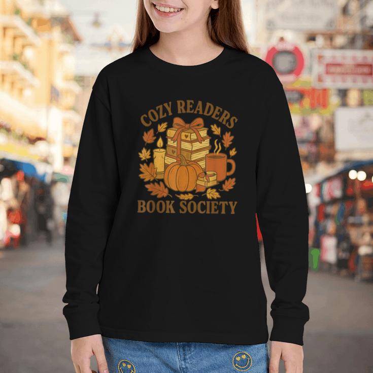 Cozy Readers Book Society Vintage Fall Books & Pumpkin Youth Long Sleeve Tee