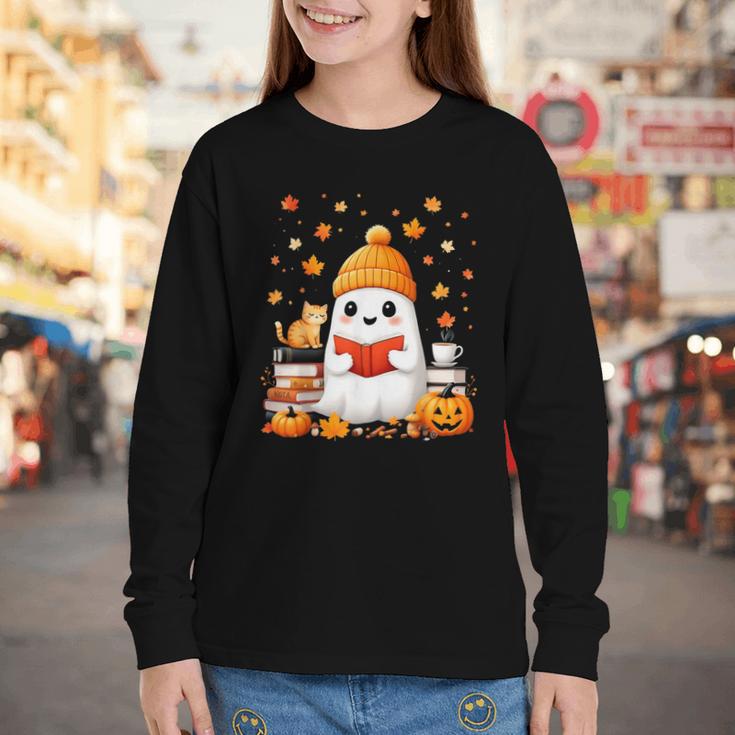 Cute Beanie Ghost Bookworm Cozy Book Reading Halloween Youth Long Sleeve Tee Cute Beanie Ghost Bookworm Cozy Book Reading Halloween Youth Long Sleeve Tee