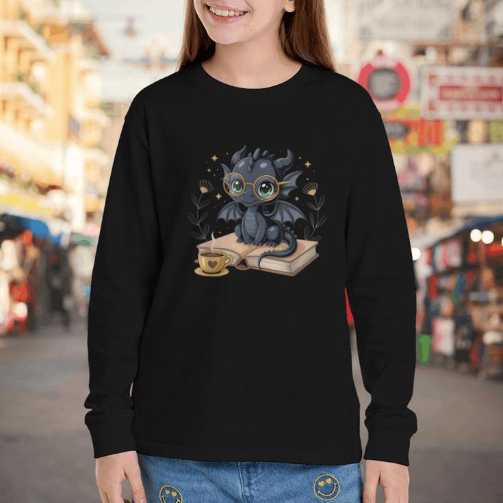 Cute Dragon Books Flower Bookworm Book Lover Youth Long Sleeve Tee Cute Dragon Books Flower Bookworm Book Lover Youth Long Sleeve Tee