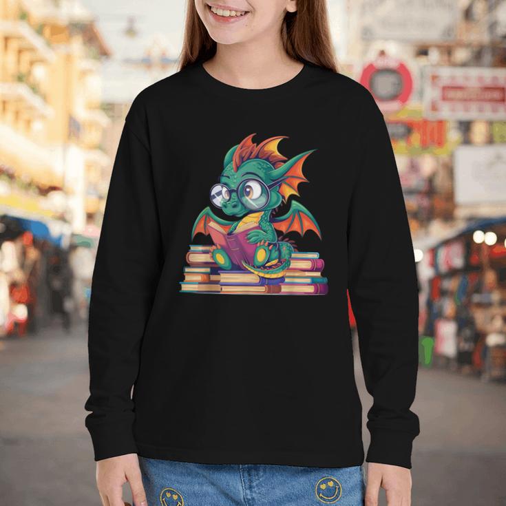 Cute Dragon Reading a Book Bookworm For Men Women Kid Youth Long Sleeve Tee Cute Dragon Reading a Book Bookworm For Men Women Kid Youth Long Sleeve Tee