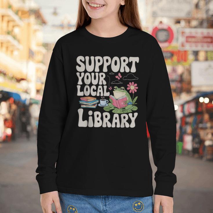 Cute Frog Support Your Local Library Librarian Book Lover Youth Long Sleeve Tee Cute Frog Support Your Local Library Librarian Book Lover Youth Long Sleeve Tee