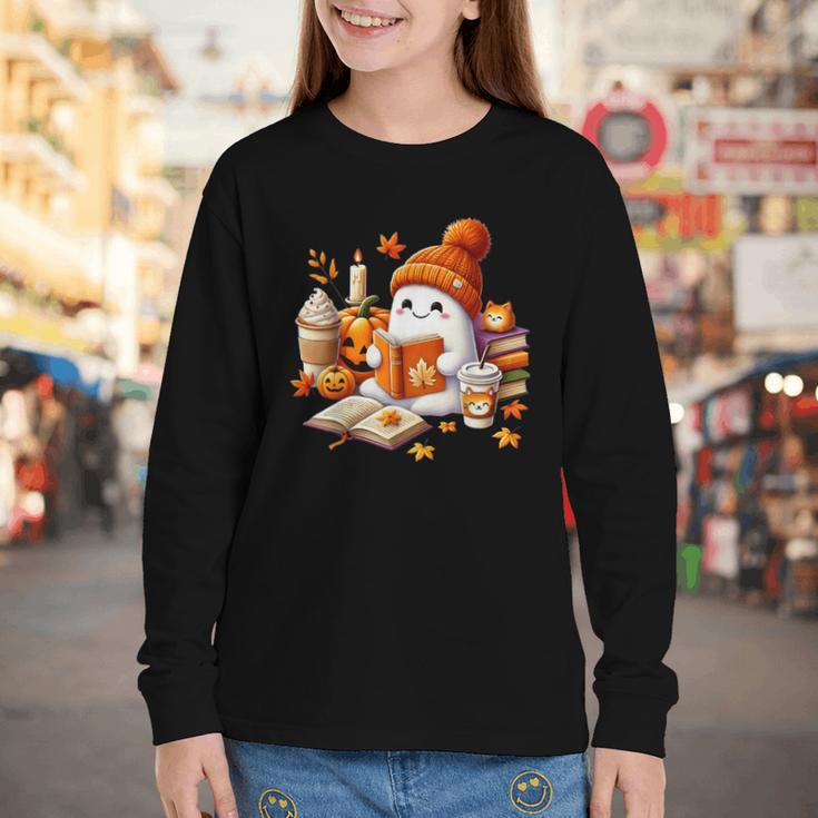 Cute Ghost Reading Book Lovers Halloween Pumpkin Women Girls Youth Long Sleeve Tee Cute Ghost Reading Book Lovers Halloween Pumpkin Women Girls Youth Long Sleeve Tee
