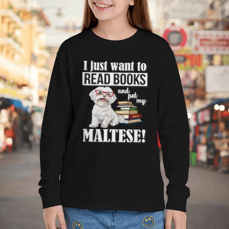 Cute Glasses Read Books & Pet My Maltese Lover Youth Long Sleeve Tee