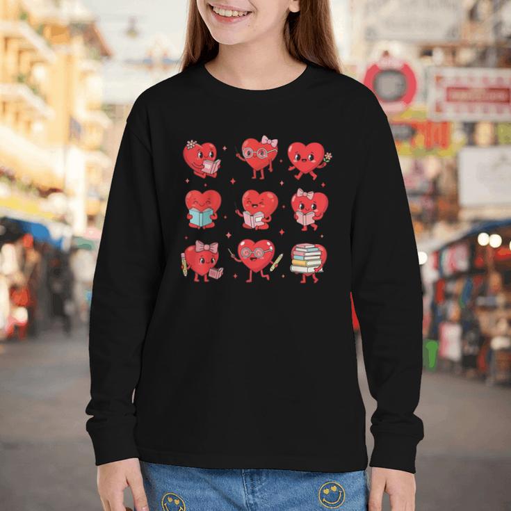 Cute Reading Hearts Valentine Day Book Lover Teacher Student Youth Long Sleeve Tee Cute Reading Hearts Valentine Day Book Lover Teacher Student Youth Long Sleeve Tee